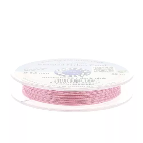 Griffin European Braided Nylon Thread 0.3 to 0.5mm Dark Pink x25m