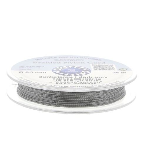 Griffin European Braided Nylon Thread 0.3 to 0.5mm Dark Grey x25m
