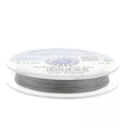 Griffin European Braided Nylon Thread 0.3 to 0.5mm Dark Grey x25m
