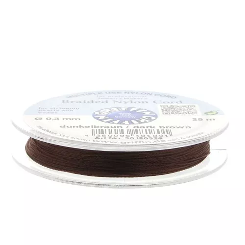 Griffin European Braided Nylon Thread 0.3 to 0.5mm Dark Brown x25m