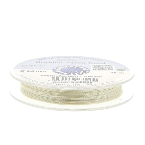 Griffin European Braided Nylon Thread 0.3 to 0.5mm Cream x25m