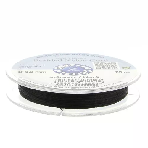 Griffin European Braided Nylon Thread 0.3 to 0.5mm Black x25m