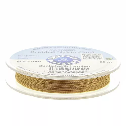 Griffin European Braided Nylon Thread 0.3 to 0.5mm Amber x25m