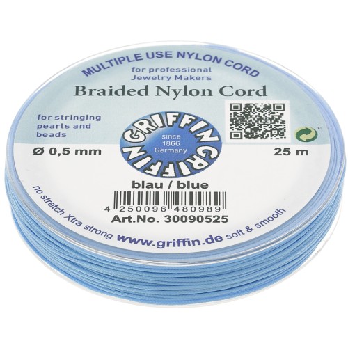 Griffin European Braided Nylon Thread 0.5 to 0.8mm Blue x25m