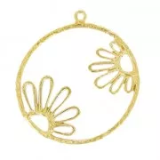 Filigreed Round Pendant Flower Pattern 28 mm fine Gold plated x1