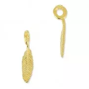 Mini Feather Charm 10.5 mm Satin Golden x1