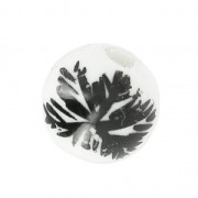 Ceramic Round Bead with Flower Pattern 10 mm White/Black x1
