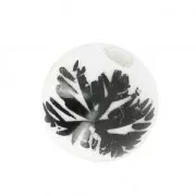 Ceramic Round Bead with Flower Pattern 10 mm White/Black x1