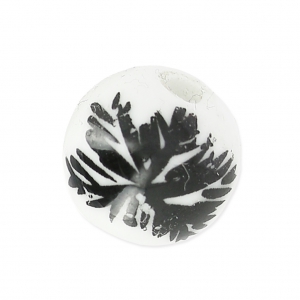 Ceramic Round Bead with Flower Pattern 10 mm White/Black x1