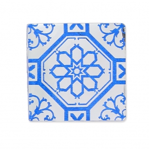 Square Cabochon with Mirror Finish 14 mm Crystal Azulejos Pattern x1