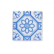 Square Cabochon with Mirror Finish 10 mm Crystal Azulejos Pattern x1
