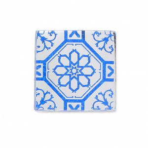 Square Cabochon with Mirror Finish 10 mm Crystal Azulejos Pattern x1