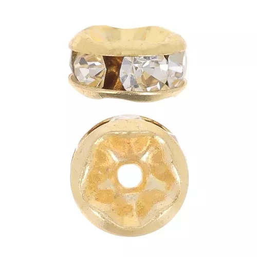 Rhinestones Rondelle 5mm Gold tone/Crystal x4