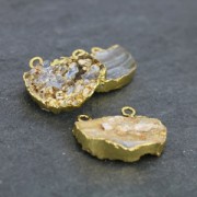 Druzy pendant Agate 2 loops25-35 mm Naturel/gold tone x1