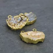 Druzy pendant Agate 2 loops25-35 mm Naturel/gold tone x1