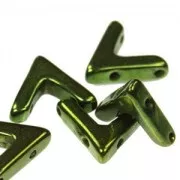 Glasbead V shaped 3 holes AVA® Bead 10x4 mm Jet Green Luster x10