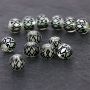 Printed round bead silkscreen printed rhombus 11.5 mm black/Silver x1