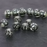 Printed round bead silkscreen printed rhombus 11.5 mm black/Silver x1