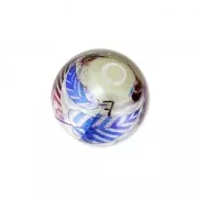 Printed round bead silkscreen printed leaf 11.5 mm Violet/Silver x1