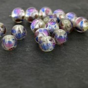 Printed round bead silkscreen printed leaf 11.5 mm Violet/Silver x1