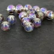 Printed round bead silkscreen printed leaf 11.5 mm Violet/Silver x1
