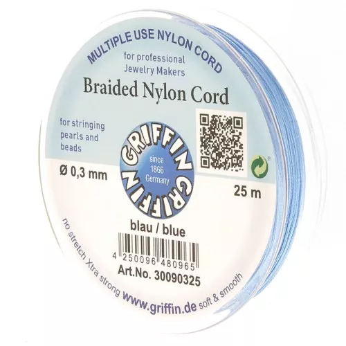 Griffin European Braided Nylon Thread 0.3 to 0.5mm Blue x25m