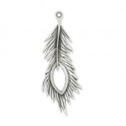 Peacock feather Pendant 71 mm Antique Silver Plating x1
