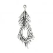Peacock feather Pendant 71 mm Antique Silver Plating x1
