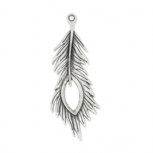 Peacock feather Pendant 71 mm Antique Silver Plating x1