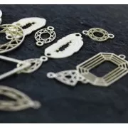 925 Sterling Silver Spacer  like faceted cabochon 2 loops 25mm  x1