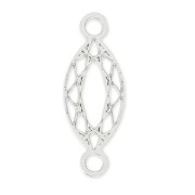 925 Sterling Silver Spacer  like faceted cabochon navette 2 loops 15mm  x1