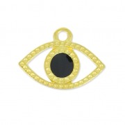Breloque Lucky Eye epoxy resin 11 mm Black/fine Gold plated  x1|raw }}