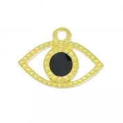 Breloque Lucky Eye epoxy resin 11 mm Black/fine Gold plated  x1