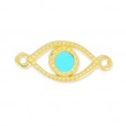 Lucky Eye spacer 2 loops 20mm Turquoise/fine Gold plated x1|raw }}