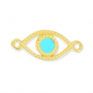 Lucky Eye spacer 2 loops 20mm Turquoise/fine Gold plated x1