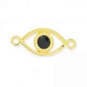Lucky Eye spacer 2 loops 20mm Black/fine Gold plated x1