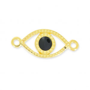 Lucky Eye spacer 2 loops 20mm Black/fine Gold plated x1