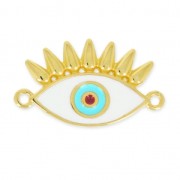 Lucky Eye spacer 2 loops 26mm white/Turquoise/fine Gold plated x1|raw }}