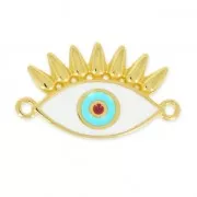 Lucky Eye spacer 2 loops 26mm white/Turquoise/fine Gold plated x1