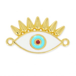 Lucky Eye spacer 2 loops 26mm white/Turquoise/fine Gold plated x1