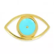 spacer Lucky Eye hollow 25 mm Turquoise/fine Gold plated x1
