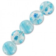 Millefiori rounds 12mm Crystal Aquamarine flowers x4|raw }}
