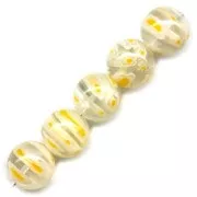 Millefiori rounds 10mm Crystal Yellow flowers x5