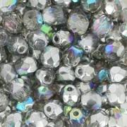 Fire Polished faceted beads 4mm Crystal Silver Rainbow x50