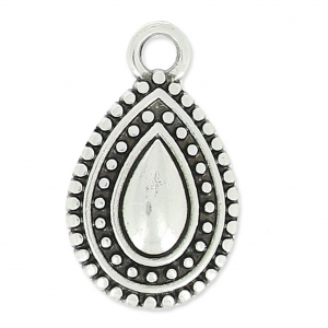 Charm Flat drop ethnic 17x10mm Antique Silver Plating x1