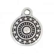 Charm round ethnic 9mm Antique Silver Plating x1