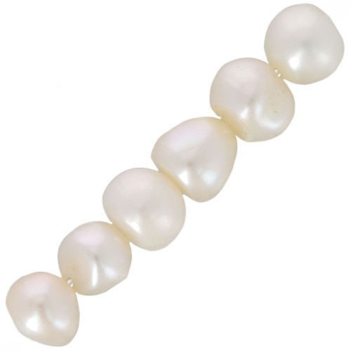 Flat rounded pearls 6x4mm white x20
