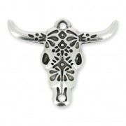 Pendant bull / buffalo skull ethnic 32mm Antique Silver Plating|raw }}
