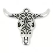 Pendant bull / buffalo skull ethnic 32mm Antique Silver Plating