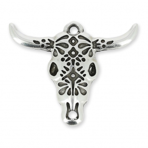 Pendant bull / buffalo skull ethnic 32mm Antique Silver Plating
